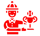 Red worker icon with trophy