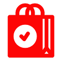 Red shopping bag icon with checkmark