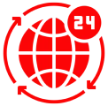 Red globe with arrows and "24" badge